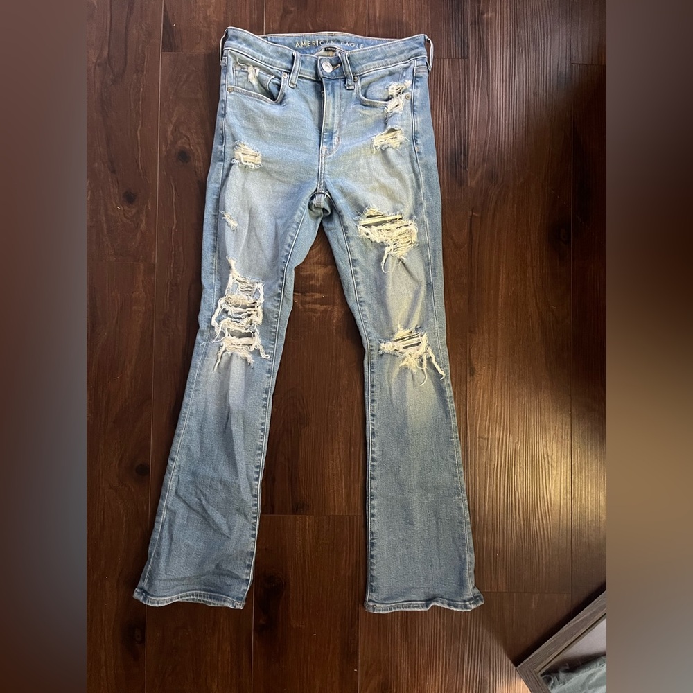 American Eagle Outfitters Light Blue Distressed Flare Jeans